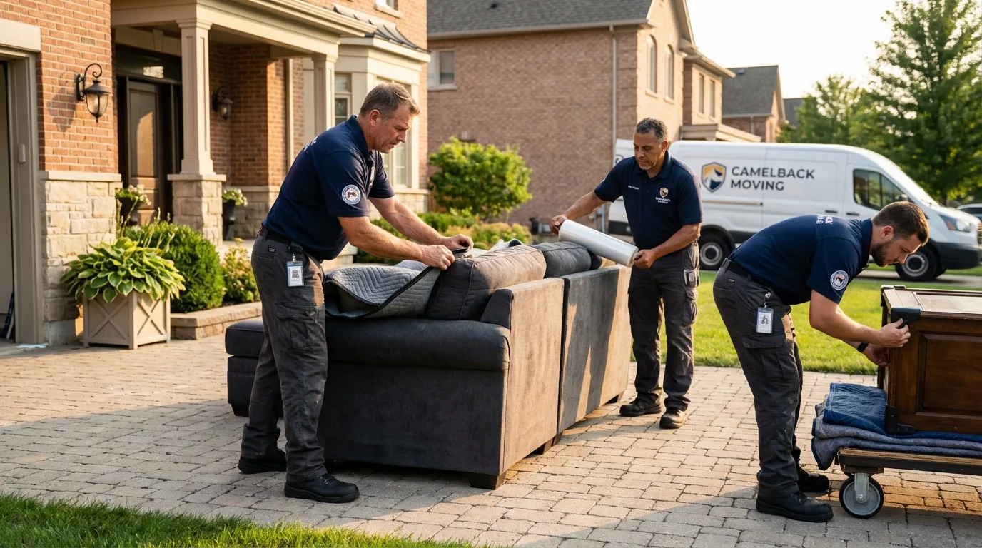 Large estate moving crew wrapping furniture in Gulfport, MS